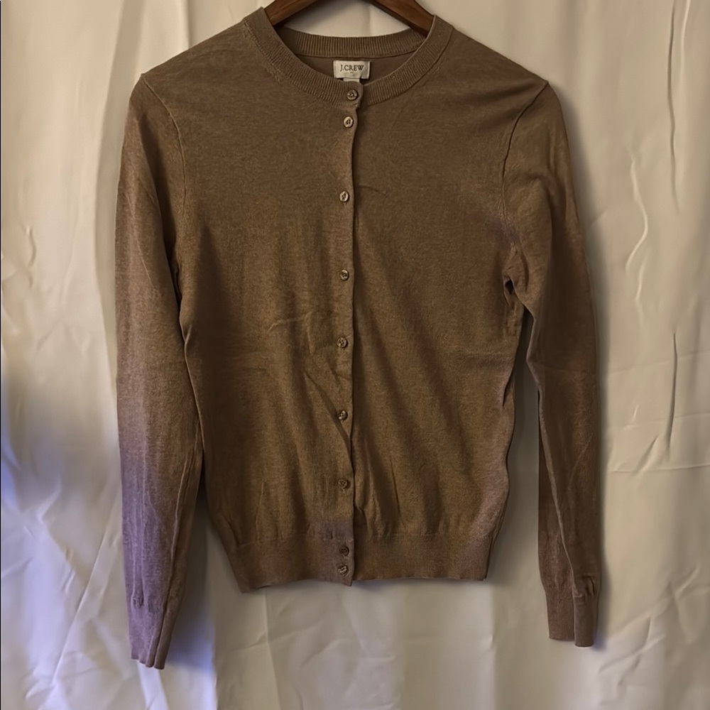J. Crew | Tan Cardigan with Slim Fit and Ribbed Trim